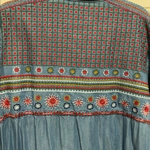 Long sleeved embroidered denim dress